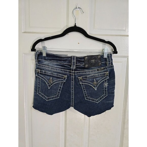 Miss Me Womens Blue Denim Cut Off Shorts Raw Hem Low Rise 5 Pockets Size 26 - Picture 4 of 12